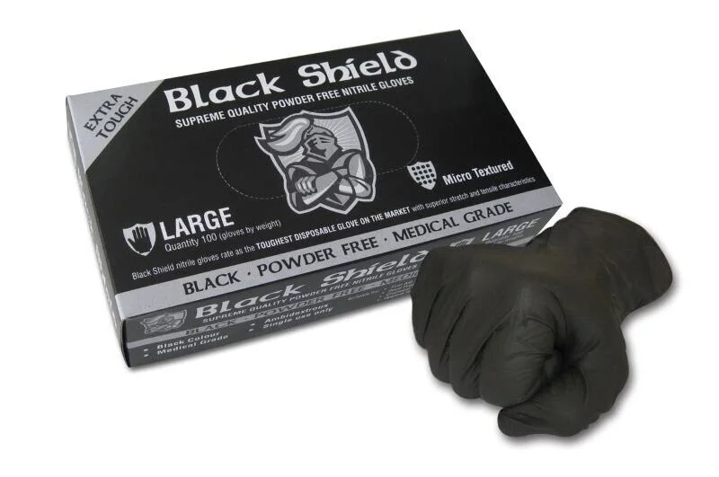 Black Shield Gloves Heavy Duty Nitrile Unpowdered Box of 100
